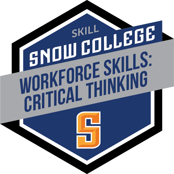 Hexagonal "badge" with Snow College logo and the words Critical Thinking