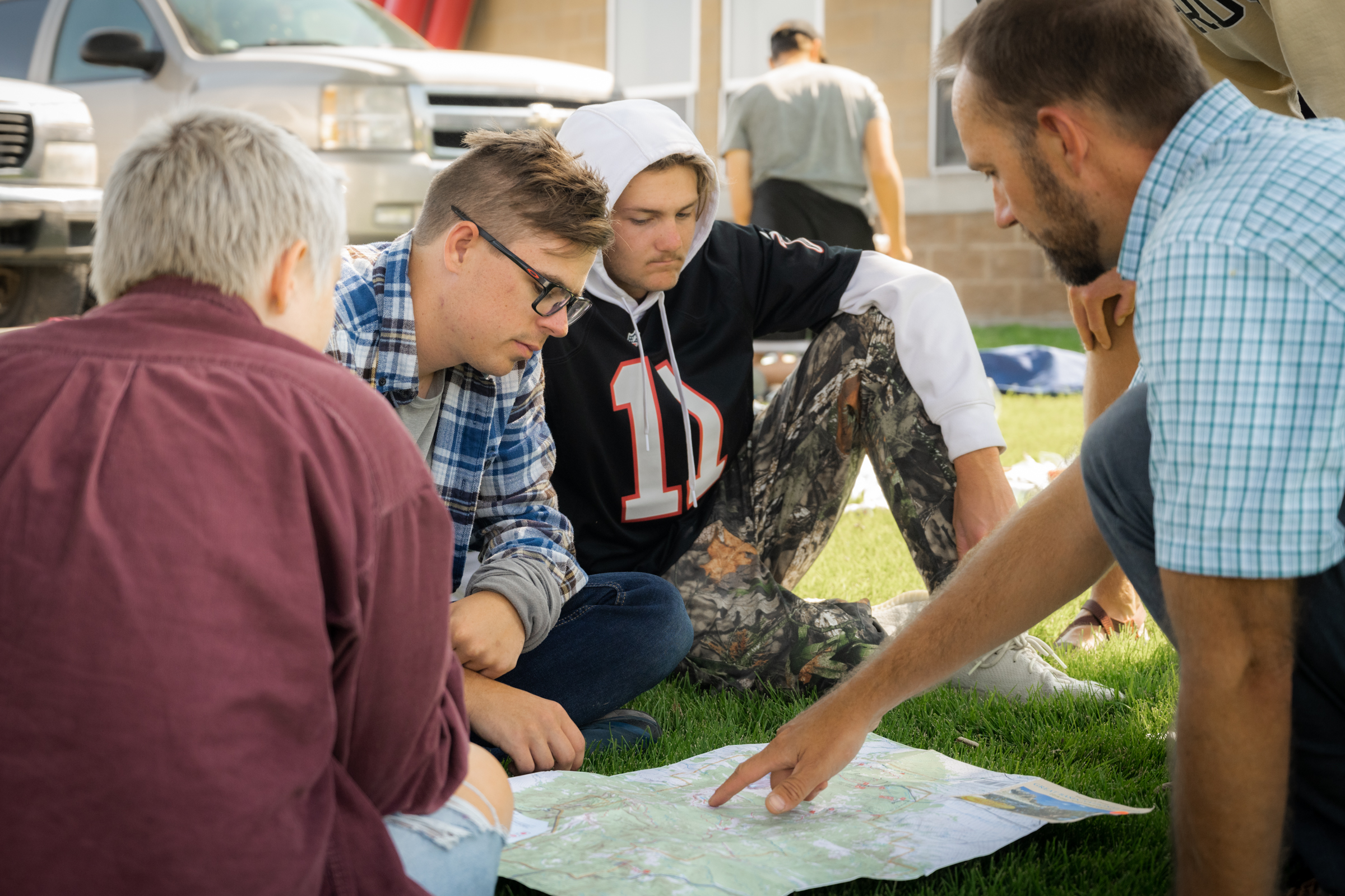 Students working on map