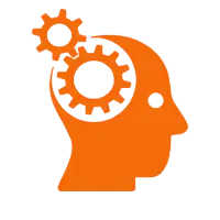 Icon of a person with gears for a brain