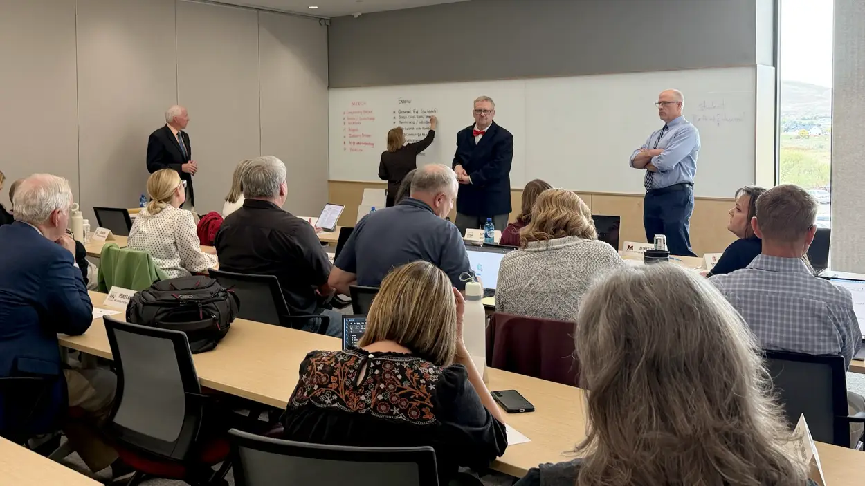 College executives, faculty, and staff meet at Mountainland Technical College