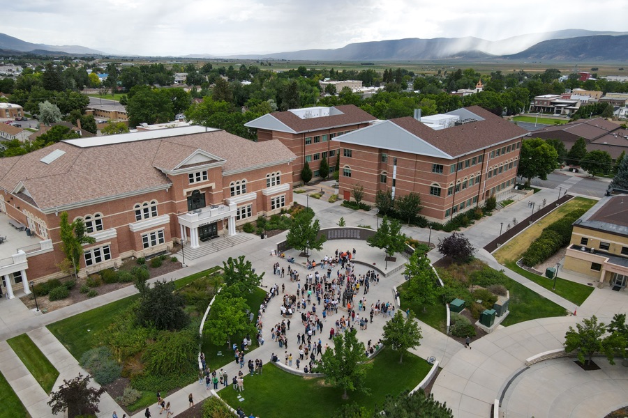 Freshman students gather at the plaza on Snow College campus during Freshman Kickoff