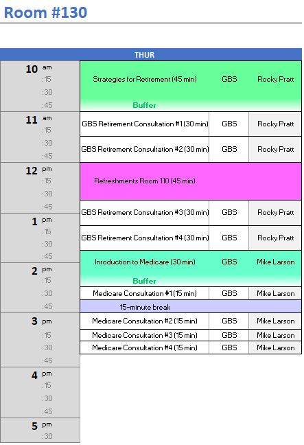 Room 130 Schedule